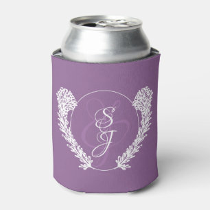 Classic Rustic Monogram Lavender Purple Wedding  Can Cooler