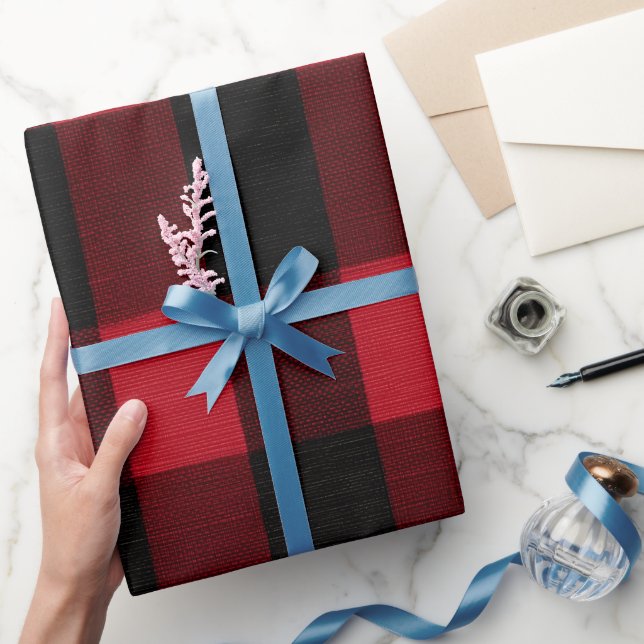 Classic Rustic Red Black Crimson Plaid Pattern Wrapping Paper (Gifting)