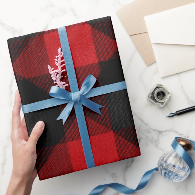 Classic Rustic Red Black Crimson Plaid Pattern Wrapping Paper (Gifting)