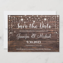 Classic Rustic Save the Date Card - String Lights