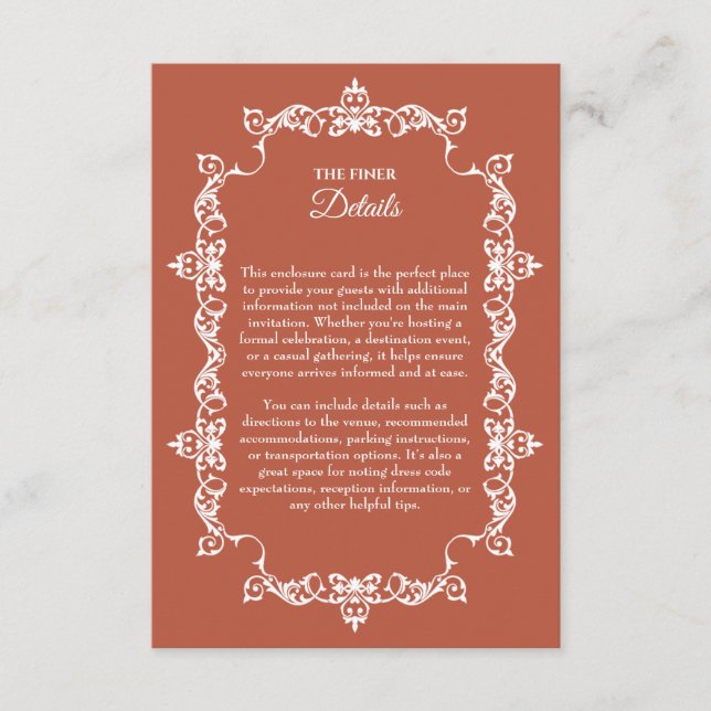 Classic Rustic Terracotta Ember Ornately Framed Enclosure Card (Front)