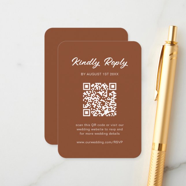 Classic Rustic Terracotta QR Code Wedding RSVP Enclosure Card (Front/Back In Situ)