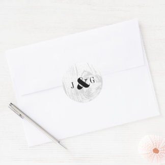Classic Rustic Wood Grain White Winter Wedding Round Sticker