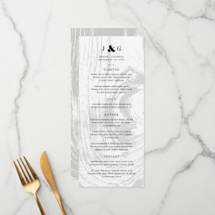 Classic Rustic Woodgrain Chic White Winter Wedding Menu