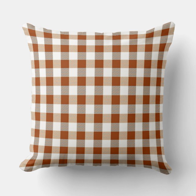 Classic Saddle Brown Gigham Pattern Throw Pillow (Front)