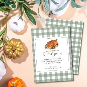 Classic Sage and Plaid Thanksgiving Invitation