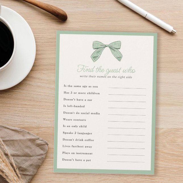 Classic Sage Bow Find the Guest Shower Game Card (Creator Uploaded)