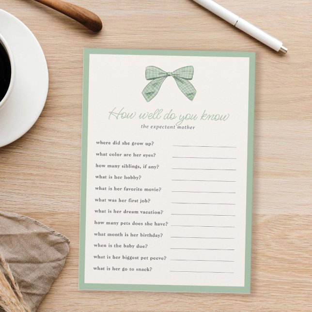 Classic Sage Bow How well do you know Shower Game  Invitation (Creator Uploaded)