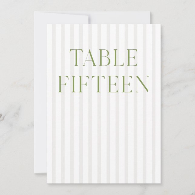 Classic Sage Green & Beige Wedding 15 Table Number (Front)