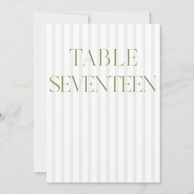 Classic Sage Green & Beige Wedding 17 Table Number (Front)