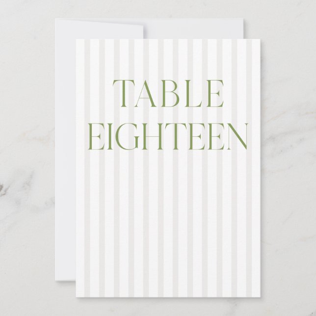 Classic Sage Green & Beige Wedding 18 Table Number (Front)