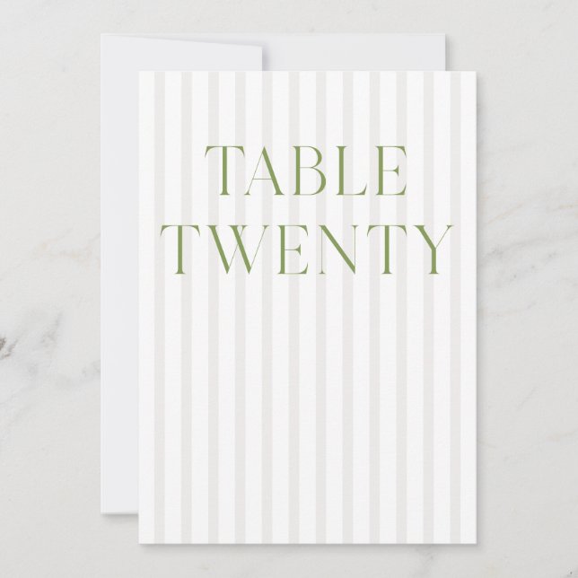Classic Sage Green & Beige Wedding 20 Table Number (Front)