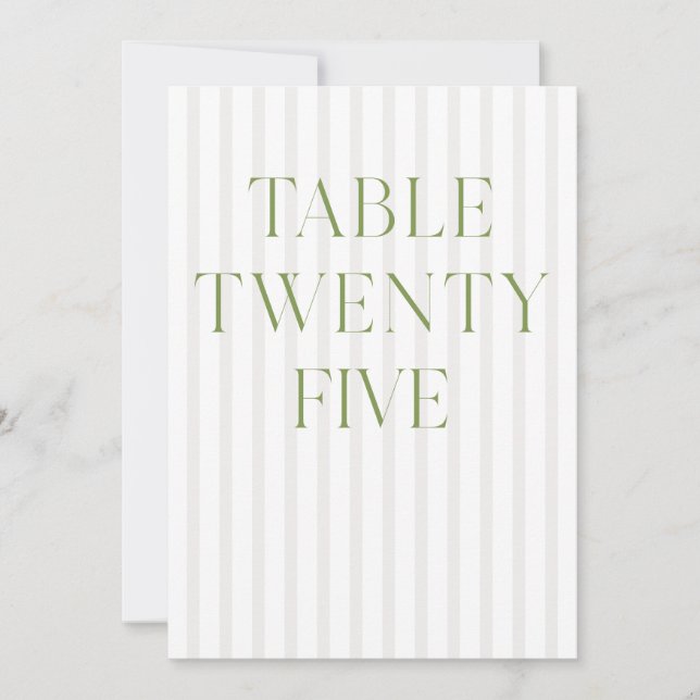 Classic Sage Green & Beige Wedding 25 Table Number (Front)