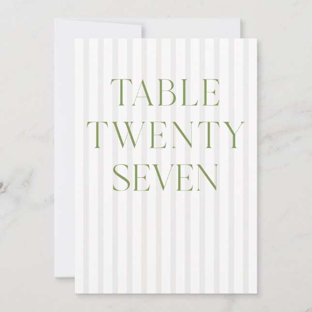 Classic Sage Green & Beige Wedding 27 Table Number (Front)