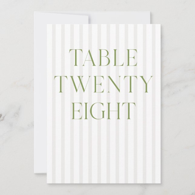 Classic Sage Green & Beige Wedding 28 Table Number (Front)
