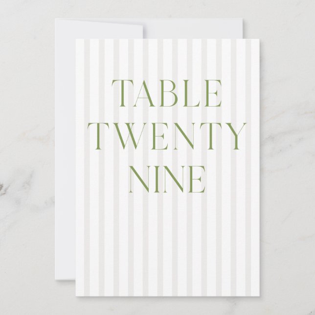 Classic Sage Green & Beige Wedding 29 Table Number (Front)