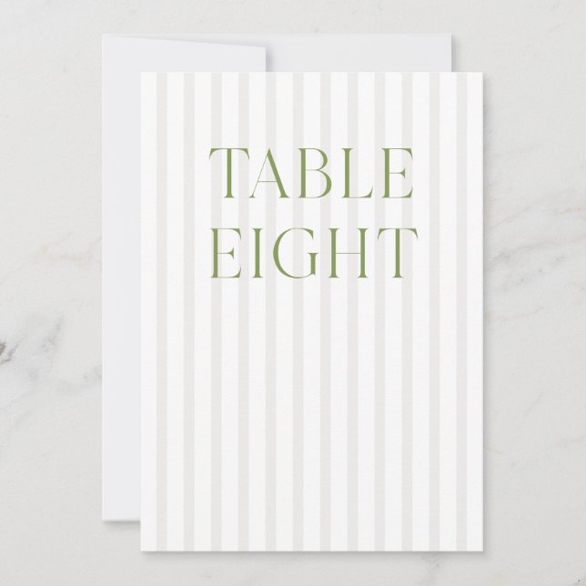Classic Sage Green & Beige Wedding 8 Table Number (Front)