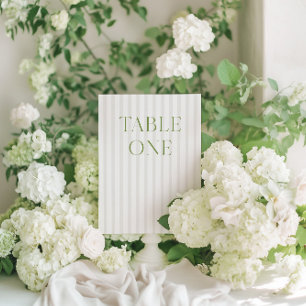 Classic Sage Green & Beige Wedding Table Number