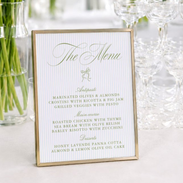 Classic Sage Green & Blue Striped Wedding Menu (Classic Sage Green & Blue Striped Wedding Menu)