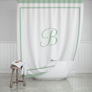 Classic Sage Green Border Script Monogram Letter Shower Curtain