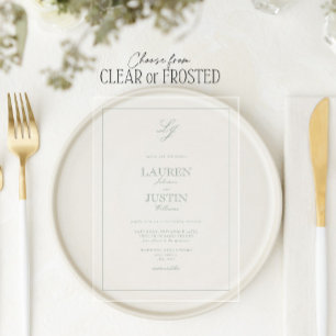 Classic Sage Green Calligraphy Monogram Wedding Acrylic Invitations