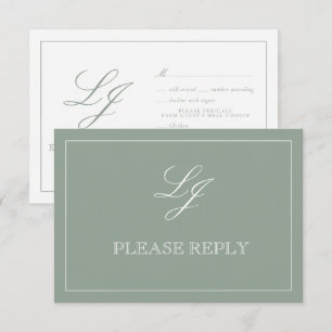Classic Sage Green Calligraphy Monogram Wedding RSVP Card
