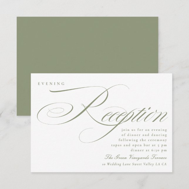 Classic Sage Green Calligraphy Wedding Reception Invitation (Front/Back)