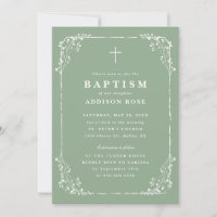 Classic Sage Green Dainty Floral Frame Baptism