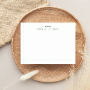 Classic Sage Green Double Line Border Monogram Card