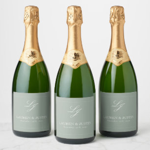 Classic Sage Green Elegant Monogram Script Wedding Sparkling Wine Label
