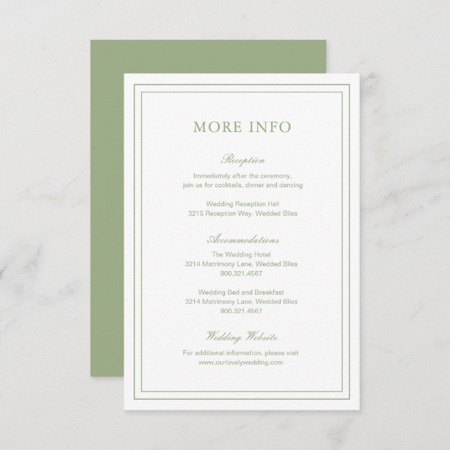 Classic Sage Green Elegant Wedding Enclosure Card (Front/Back)