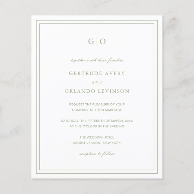 Classic Sage Green Elegant Wedding Invitation Flyer (Front)