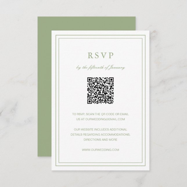Classic Sage Green Elegant Wedding RSVP Card (Front/Back)