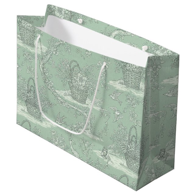 Classic Sage Green Floral Bouquet Pattern Large Gift Bag (Front Angled)