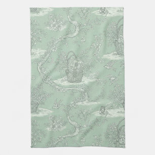Classic Sage Green Floral Bouquet Pattern Tea Towel