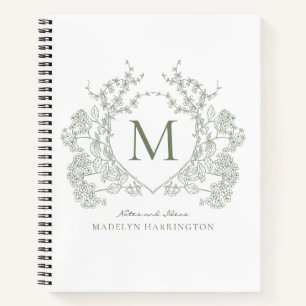 Classic Sage Green Floral Crest Monogram Notebook