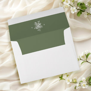 Classic Sage Green Floral Monogram Wedding Envelope