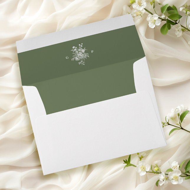 Classic Sage Green Floral Monogram Wedding Envelope (Creator Uploaded)