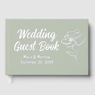 Classic Sage Green Floral Sketch Foil Guestbook