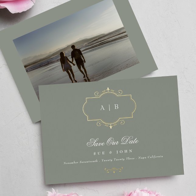classic sage green gold wedding save the date (Creator Uploaded)