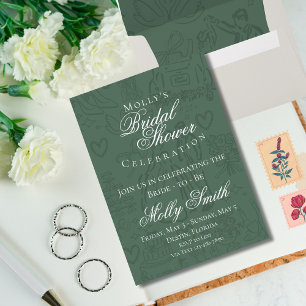 Classic Sage Green Hand Drawn Wedding Sketch Art  Envelope