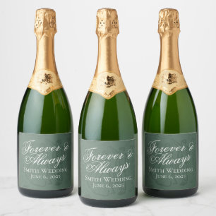 Classic Sage Green Hand Drawn Wedding Sketch Art  Sparkling Wine Label