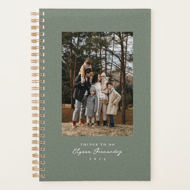 Classic sage green herringbone tweed photo planner (Front)