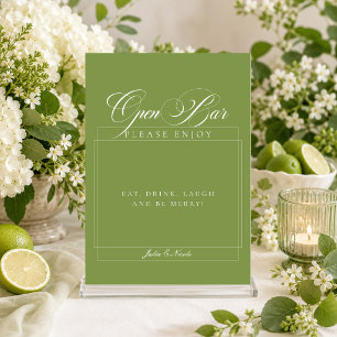 Classic Sage Green Ivory Calligraphy Open Bar Sign Invitation