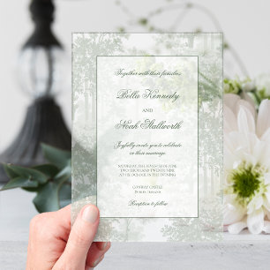 Classic Sage Green Landscape Toile Wedding Acrylic Invitations