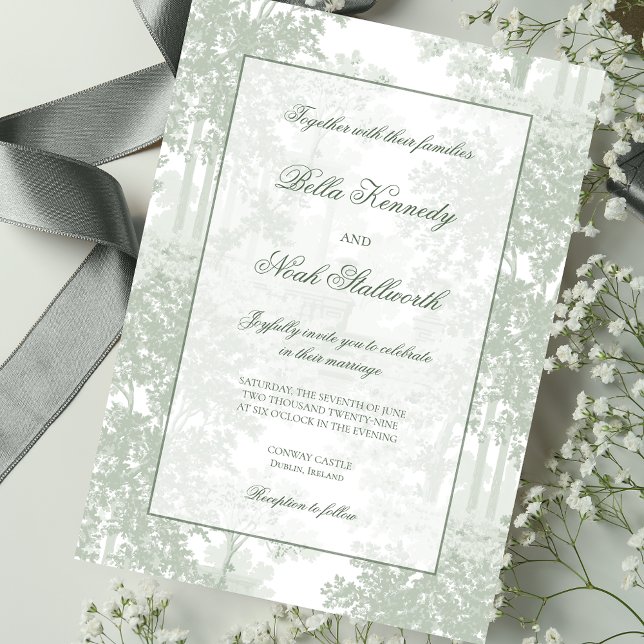 Classic Sage Green Landscape Toile Wedding Invitation (Creator Uploaded)