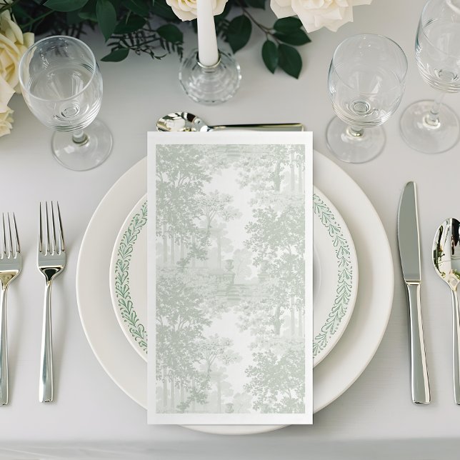 Classic Sage Green Landscape Toile Wedding Napkin (Creator Uploaded)