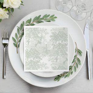 Classic Sage Green Landscape Toile Wedding Napkin