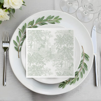 Classic Sage Green Landscape Toile Wedding Napkin