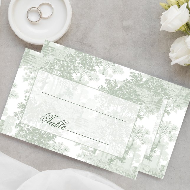 Classic Sage Green Landscape Toile Wedding Place Card (Creator Uploaded)